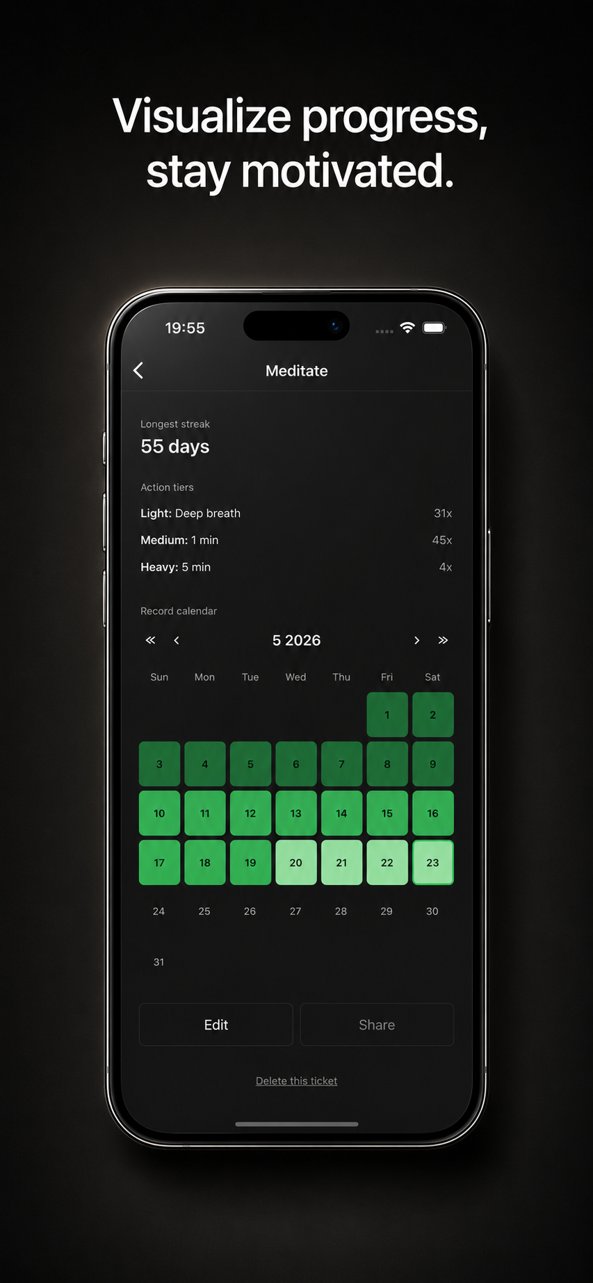 Atom month calendar heatmap of completed days